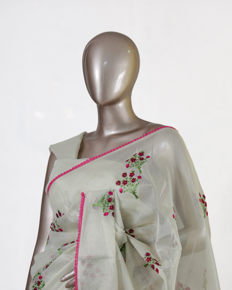 Floral Embroidered Kota Saree with Lace Border