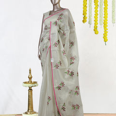 Floral Embroidered Kota Saree with Lace Border