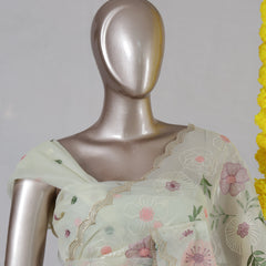 Ivory Pastel Floral Embroidered Organza Saree