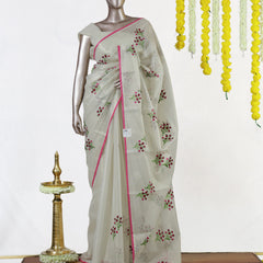 Floral Embroidered Kota Saree with Lace Border