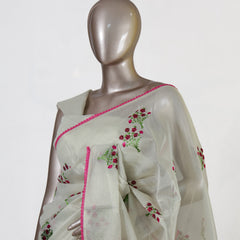 Floral Embroidered Kota Saree with Lace Border