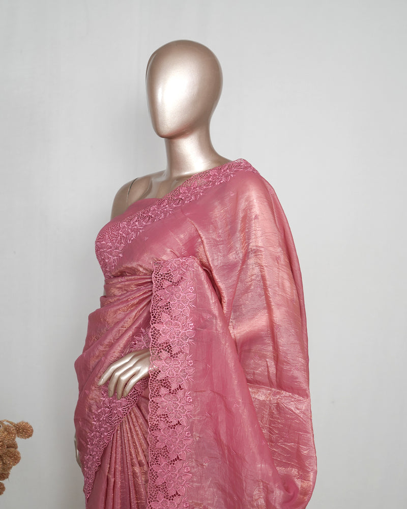 Shimmer Crushed Satin  _ Crushed Tissue EMB Saree (₹4300) C 004106