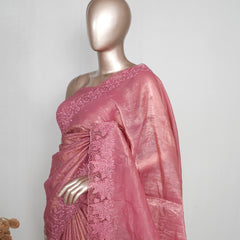 Shimmer Crushed Satin  _ Crushed Tissue EMB Saree (₹4300) C 004106