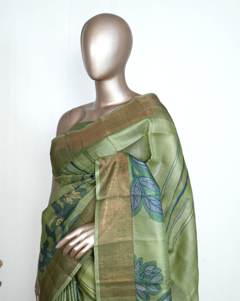 Floral Printed Tussar Silk Saree SAN4197