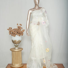 Ivory Crystal Organza Saree SAN4343