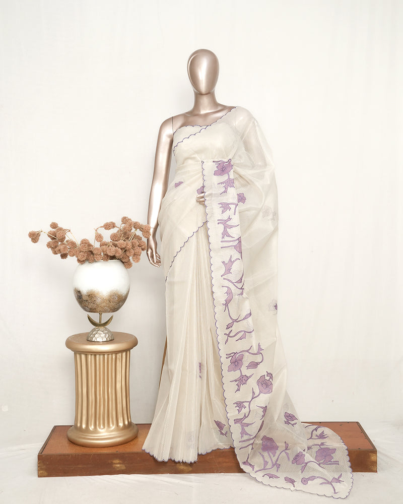 Tissue Kota Applique Embroidery Saree  SAN5177