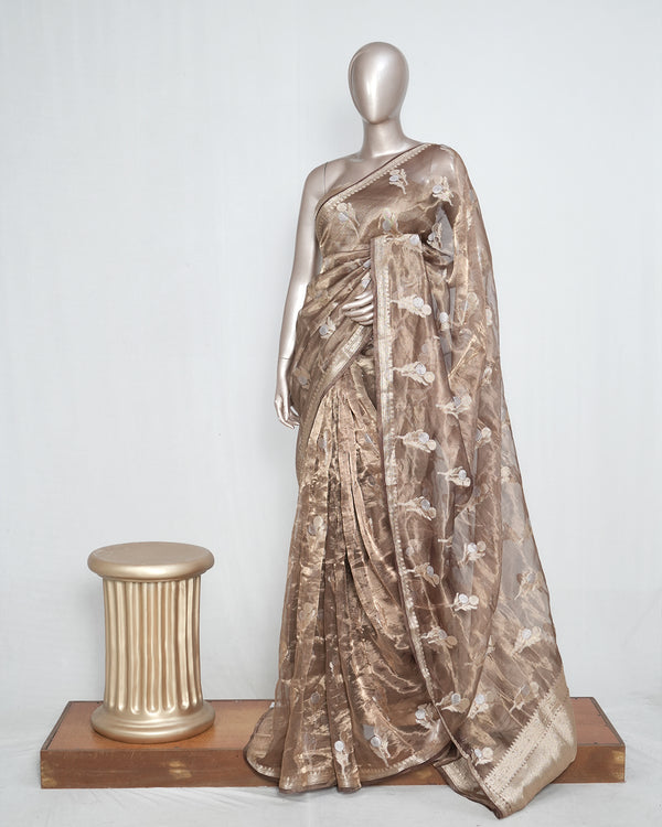 Antique Bronze Pure Tissue Silk Saree – Timeless Radiance and Regal Charm  SAN4372