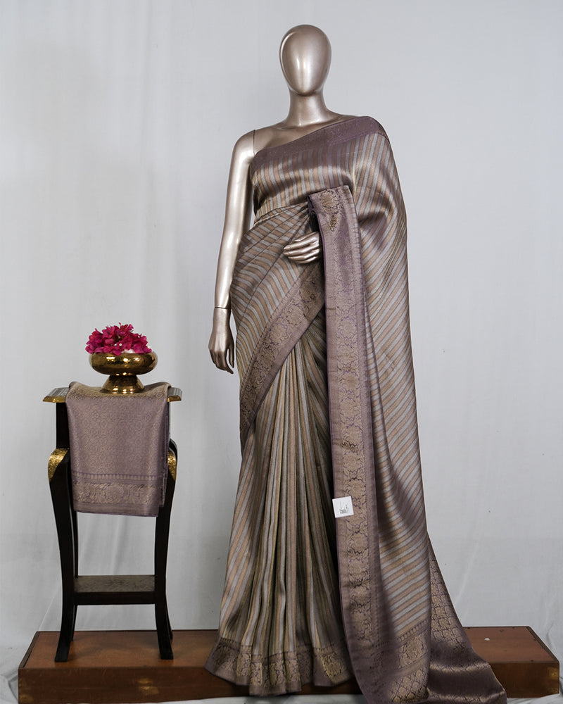 Banarasi Brocade Silk Saree with Striped Weaving  SAN4603