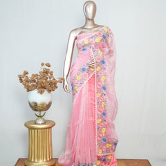 Pink Organza Saree with Floral Thread Embroidery SAN4320