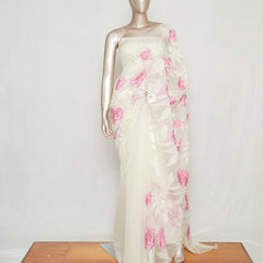 Ivory Organza Saree with Contrast Thread Embroidery  SAN5394