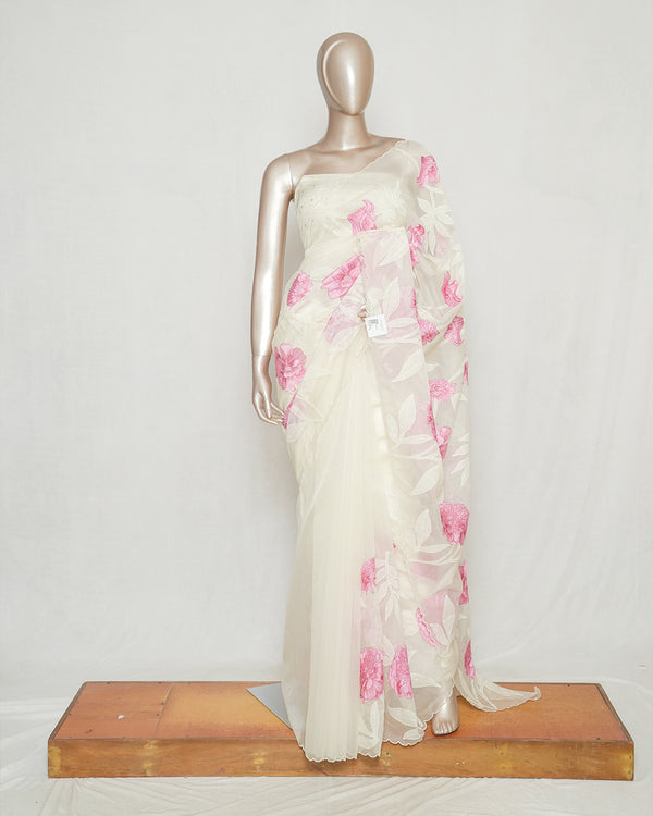 Ivory Organza Saree with Contrast Thread Embroidery  SAN5394