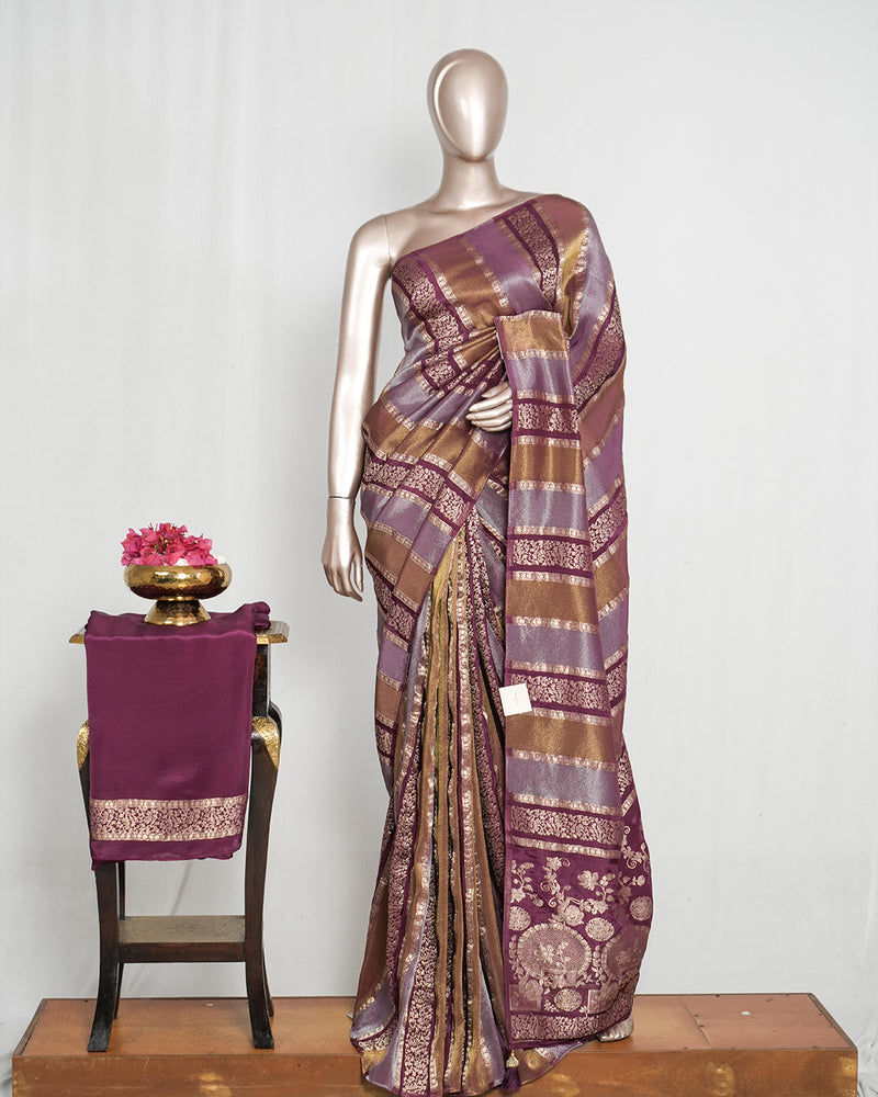 Royal Plum & Antique Gold Woven banarasi semi silk Saree  SAN4666