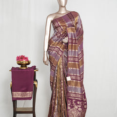 Royal Plum & Antique Gold Woven banarasi semi silk Saree  SAN4666