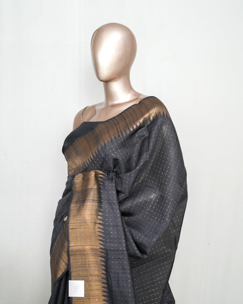 Charcoal grey Premium Raw Silk Saree  SAN3988