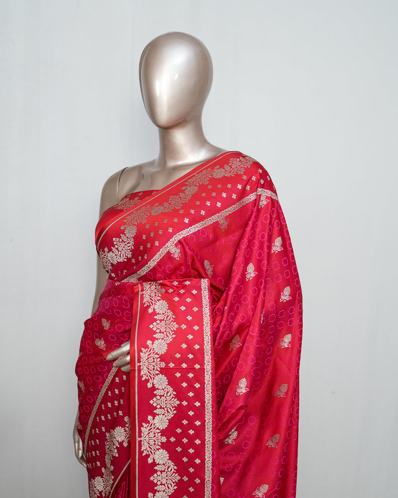 Rani Pink Pure Satin Banarasi Saree  SAN5289