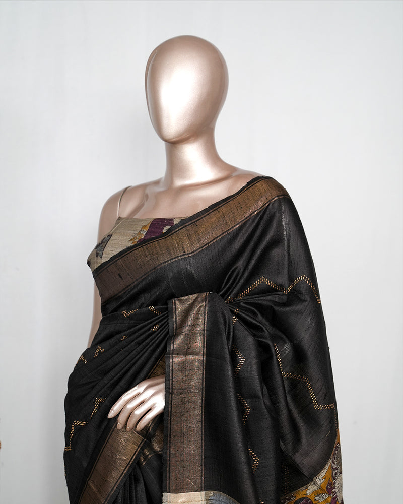Tussar Silk Saree with Kalamkari Pallu SAN4050
