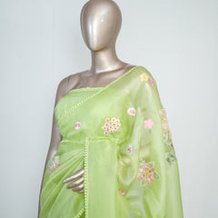 Parrot Green Organza Saree with 3D Appliqué Embroidery SAN4865
