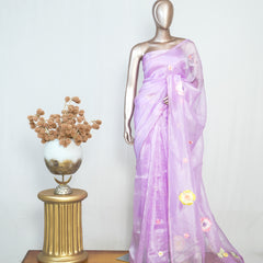 Lilac Organza Saree with Floral Thread Embroidery  SAN4349