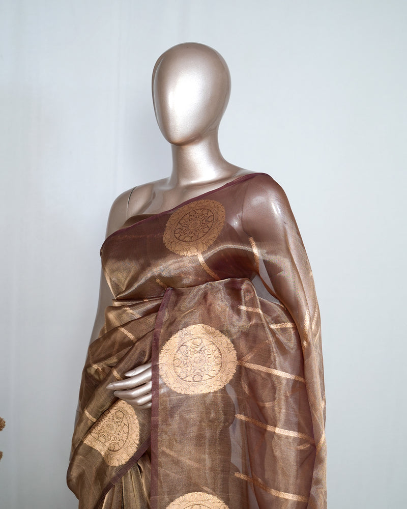 Copper Brown Pure Golden Tissue Silk Saree SAN4738