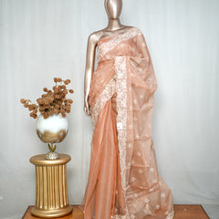Pastel muted peach Organza Saree K SAN5312