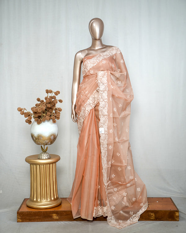 Pastel muted peach Organza Saree K SAN5312