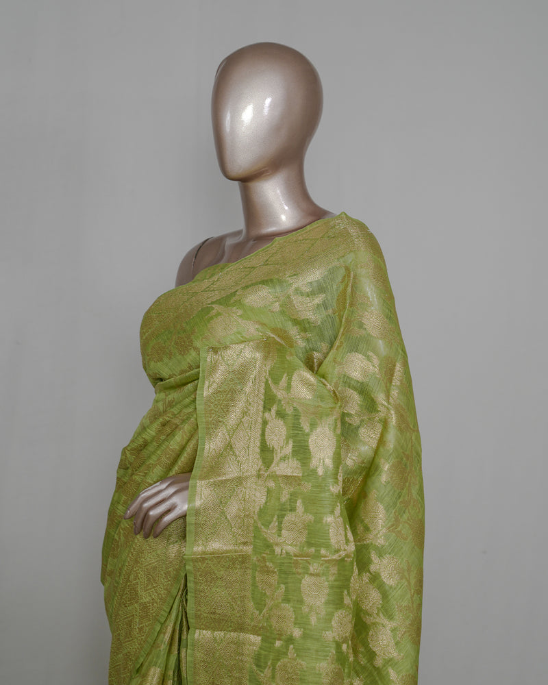 Linen Silk Saree with Banarasi Weaving  SAN4058