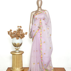 Lavender Organza Saree with Floral Thread Embroidery SAN4340