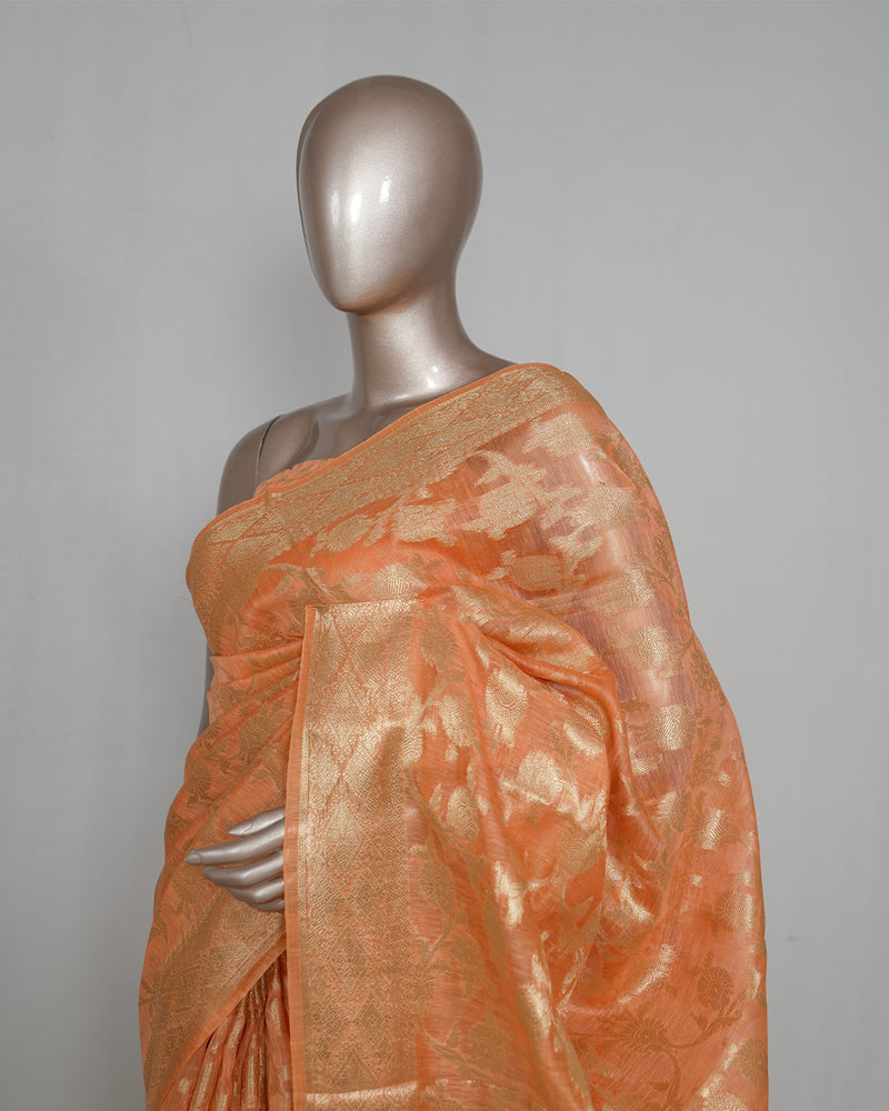 Linen Silk Saree with Banarasi Weaving                            SAN4060