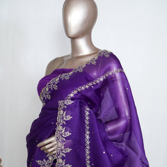 Deep Violet Pure Organza Embroidered Saree SAN4871