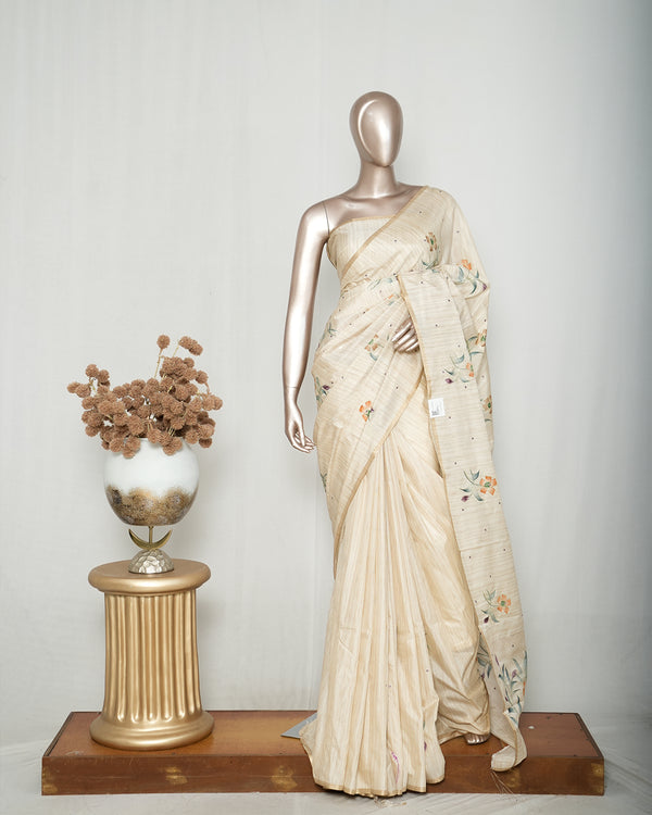 Ivory Floral Matka Silk Saree C SAN5318