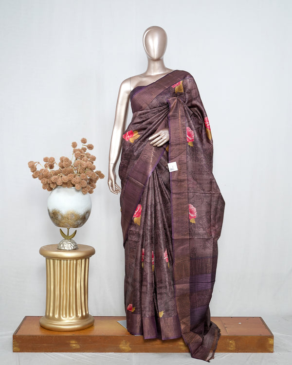 Printed Tusser Silk Saree  SAN4194
