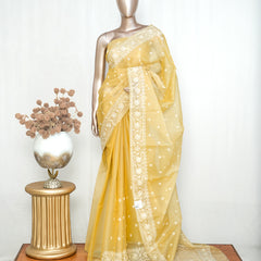 Muted pastel yellow Organza Saree  Q SAN5312