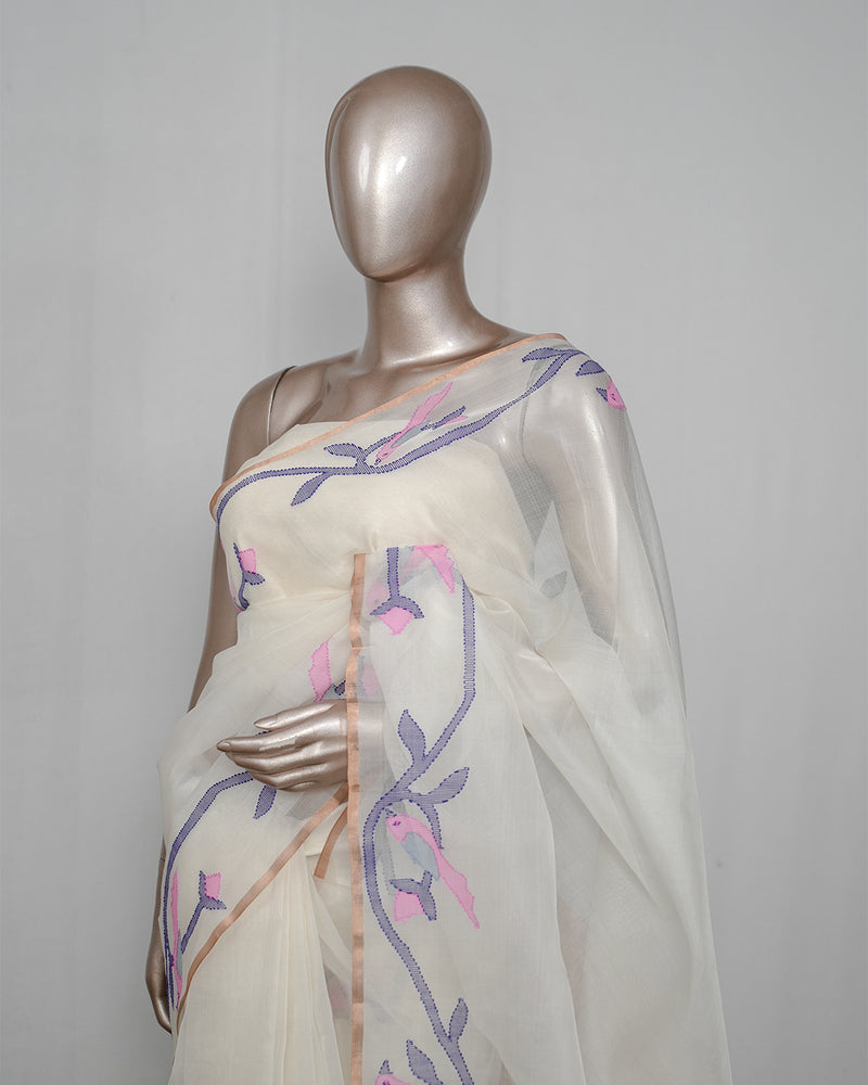 Pure Kora Silk Organza Saree with Jamdani Weaving SAN4929