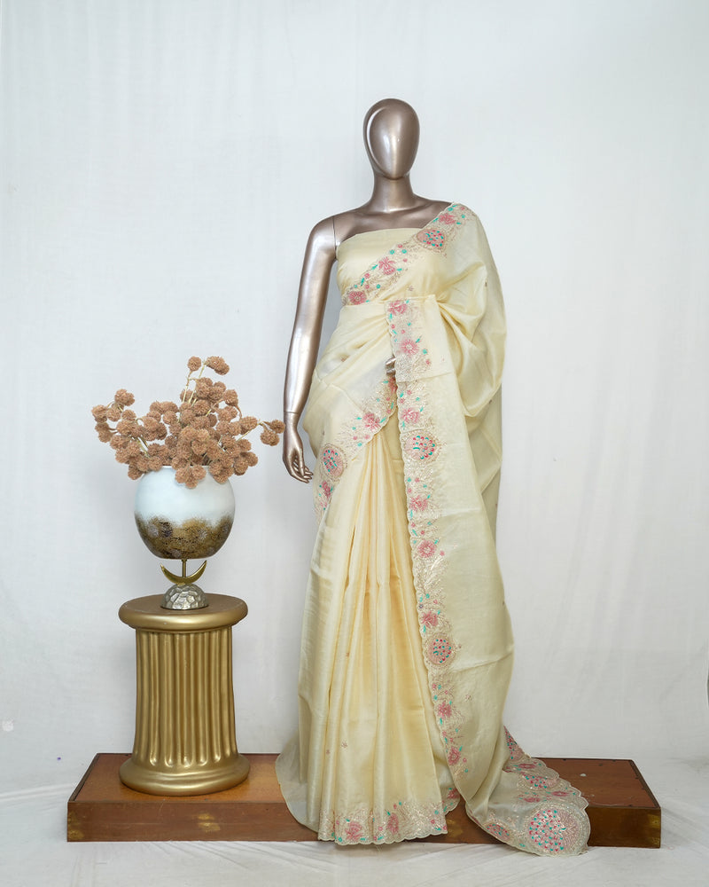 Ivory russet silk saree SAN4877