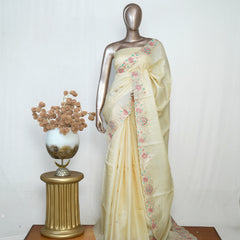 Ivory russet silk saree SAN4877