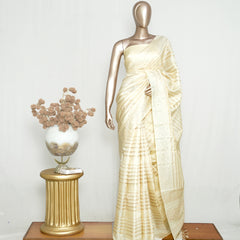 Ivory Tussar Silk Saree with Mukesh Handwork Border & Elegant Pallu SAN4852