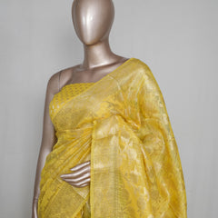 ⁠Linen Silk Saree with Banarasi Weaving  SAN4061