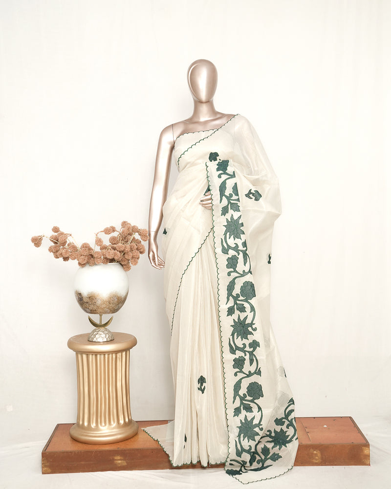 Tissue Kota Applique Embroidery Saree SAN5167