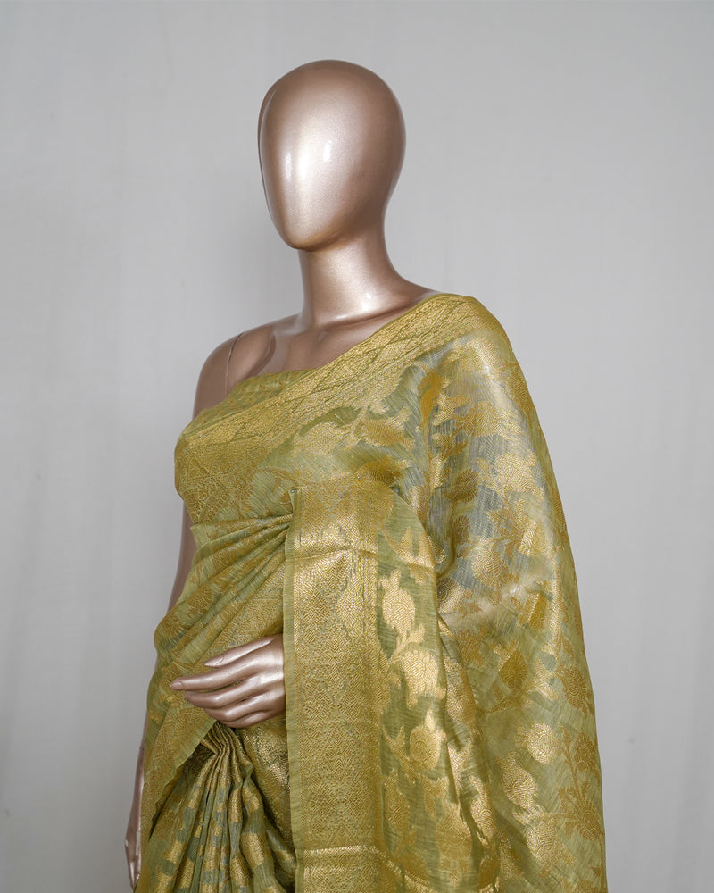 Linen Silk Saree with Banarasi Weaving SAN4062