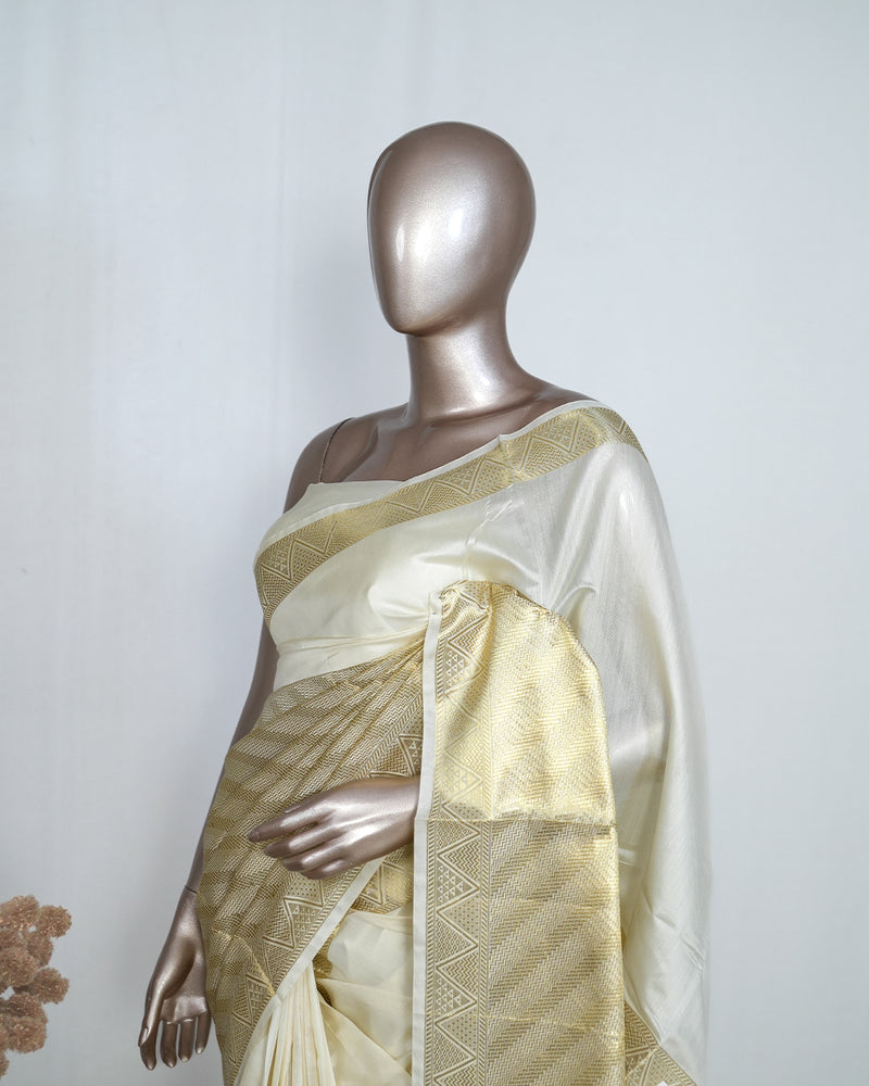 Pure Off-White Golden Tissue Saree  SAN4257