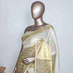 Pure Off-White Golden Tissue Saree  SAN4257