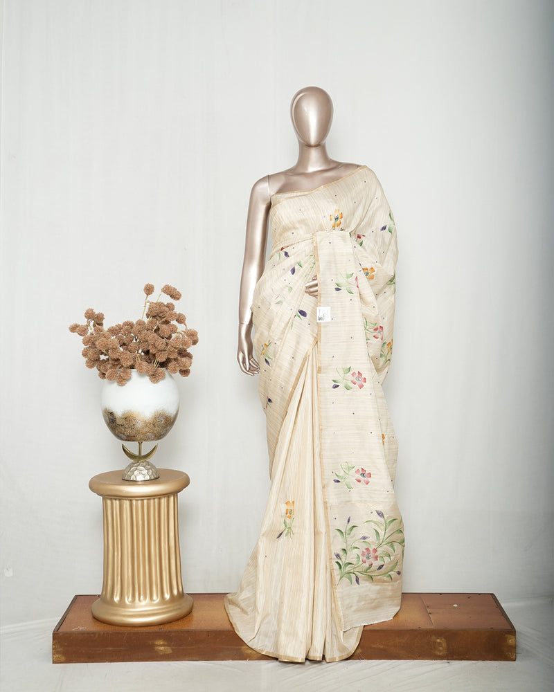 Ivory Floral Hand-Painted Kota Saree A SAN5318