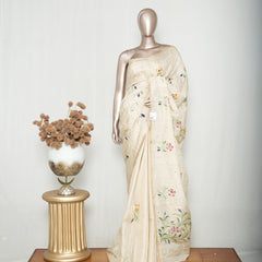 Ivory Floral Hand-Painted Kota Saree A SAN5318