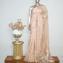 Nude Shade Organza Saree with 3D Appliqué Embroidery SAN4862