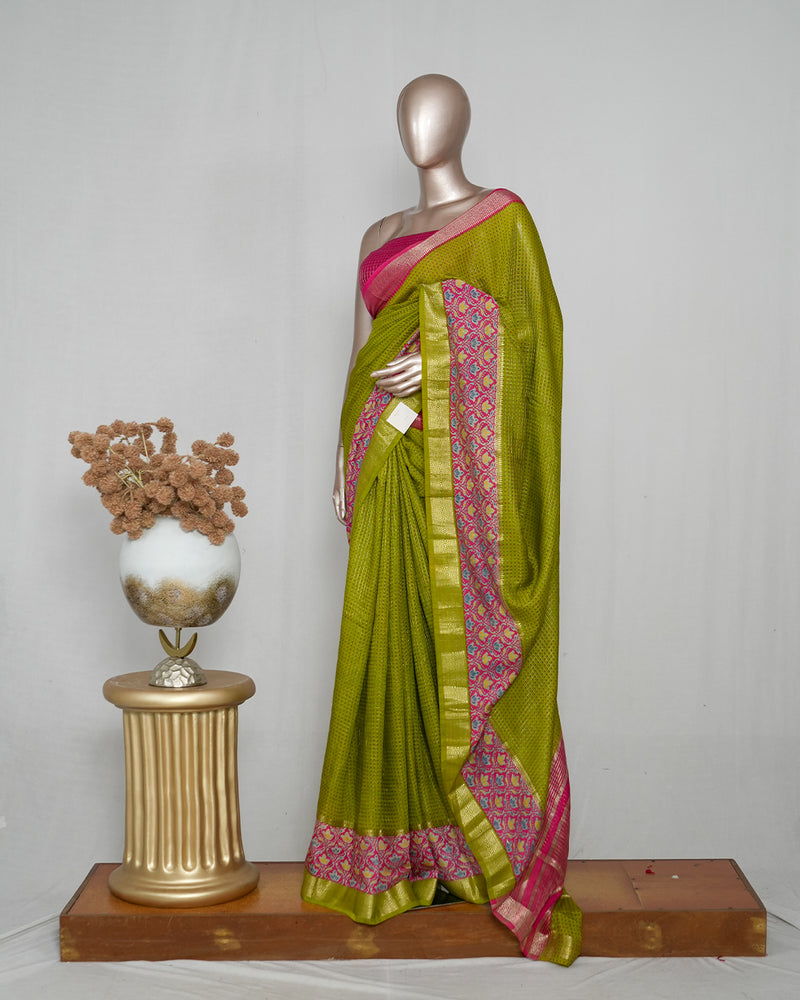 Mysore Silk Saree with Zari Border and Kalamkar SAN5086