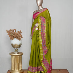 Mysore Silk Saree with Zari Border and Kalamkar SAN5086