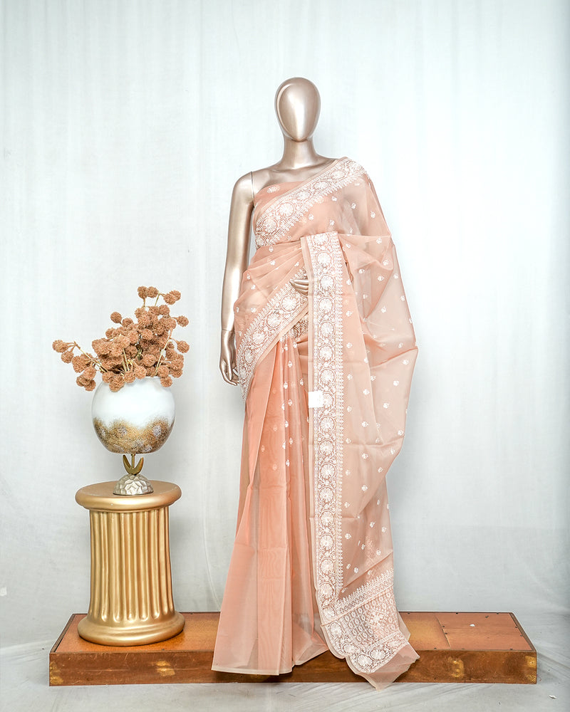 Pastel muted peach Organza Saree I  SAN5312