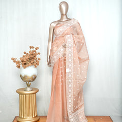 Pastel muted peach Organza Saree I  SAN5312