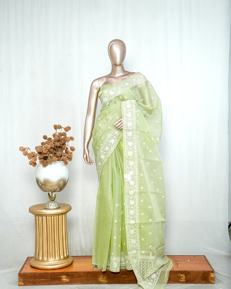 Pastel green Organza Saree  H SAN5312