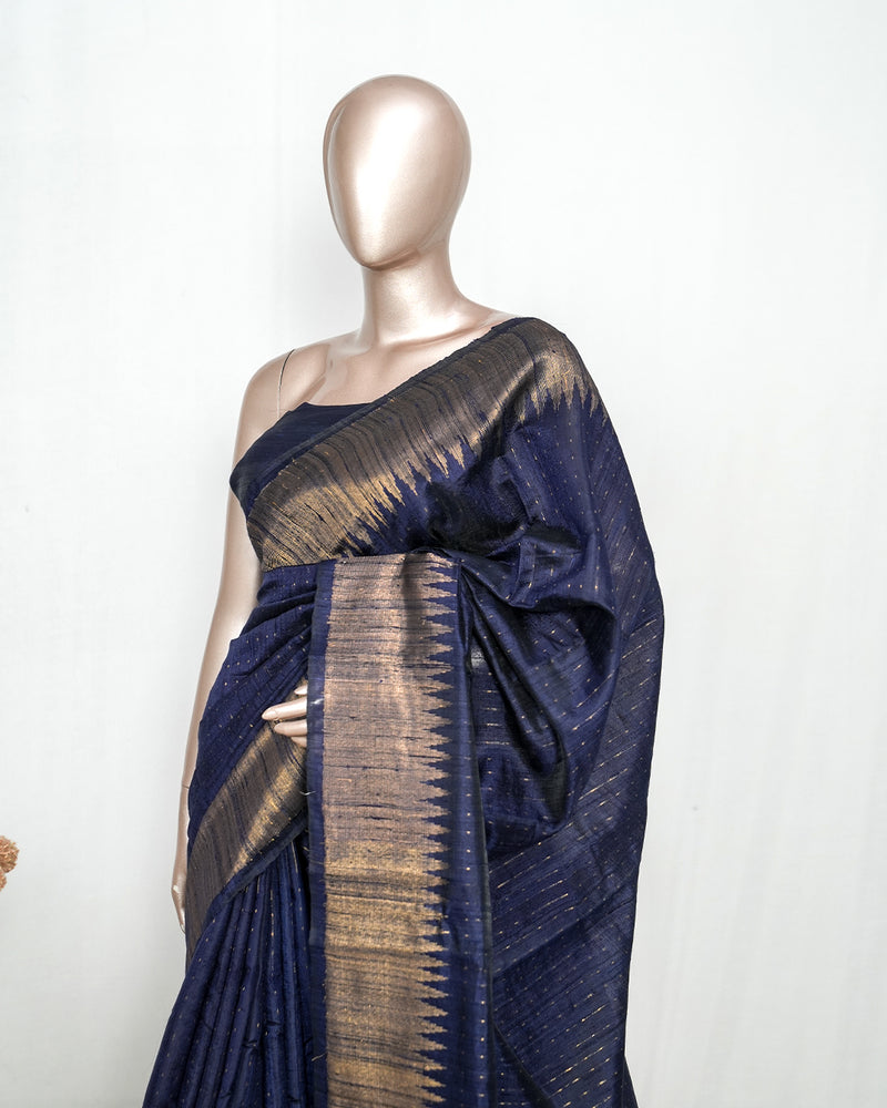 Midnight Navy Premium Raw Silk Saree  SAN3986